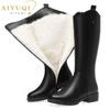 Women Boots Winter Large Size Genuine Leather Women Long Boots Natural Wool Western Cowboy Boots Ladies