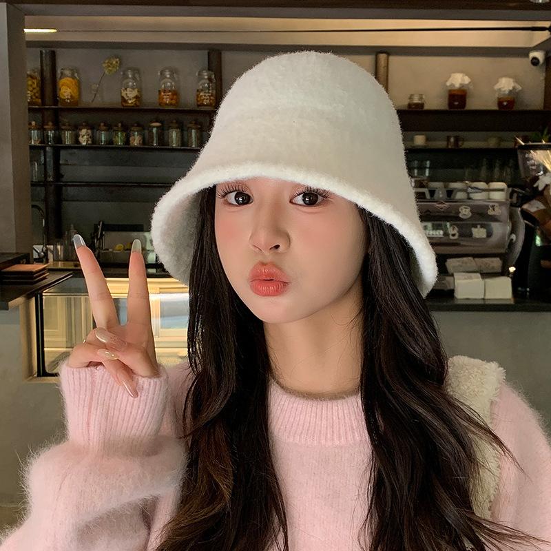 Bucket Hat Women's Autumn and Winter Light Luxury Style Versatile Bucket Hat Windproof Warmth Ear Protection Woolen Fisherman Hat