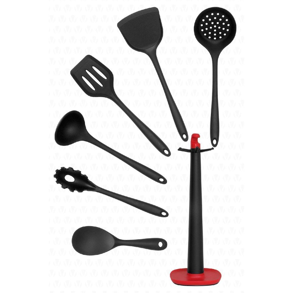 Perclass Vlt1054 Claris 7 Piece Spatula Set With Stand Black