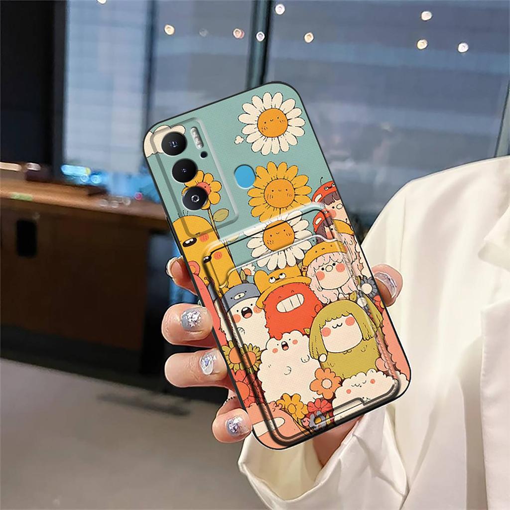 Card Sleeve TPU Phone Case For Tecno Pova Neo Cartoon Silicone Shockproof Card Bag Cute Fashion Design Card Slot Cover
