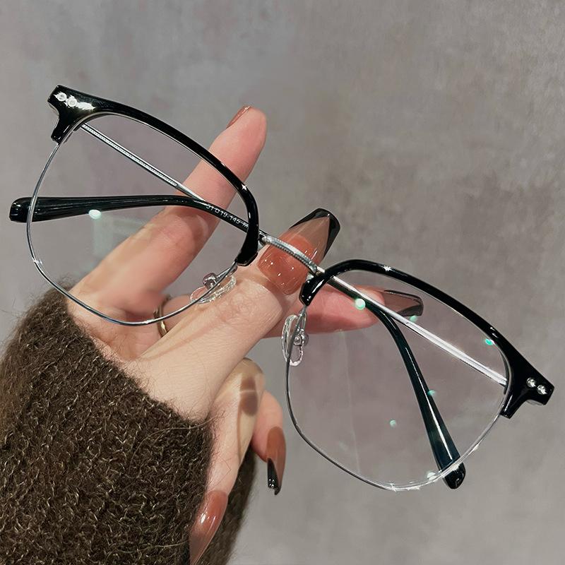 Модные Сверхлегкие Ретро Темпераментные Очки с Полуободковой Оправой для Женщин с Высококлассными Линзами с Защитой от Синего Света, Плоские Линзы для Миопии