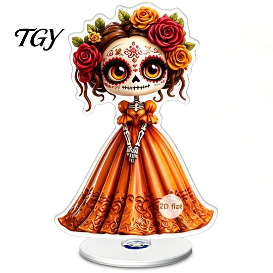 Day of The Dead Decoration Acrylic Skeleton Table Sign for the Dead, 360 Degrees Rotation Sugar Skull Decor Decor, Dia de los Muertos Ornament
