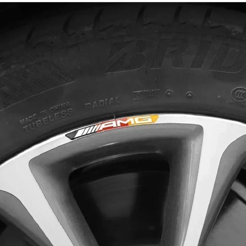 CQZ1 4pcs AMG Emblem Car Wheel Sticker Rims Cover Decal Accessories For Mercedes Benz Brabus Smart Maybach W204 GLC CLA W205 W203