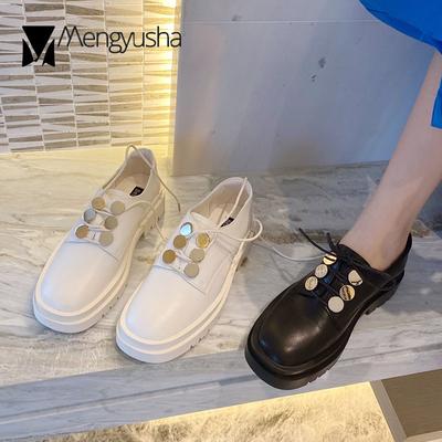 Модные дизайнерские туфли-оксфорды с металлическими деталями на шнуровке для женщин, туфли на плоской подошве с квадратным носком, для девушек из колледжа, небольшие кожаные туфли, женские туфли на толстом каблуке, мокасины