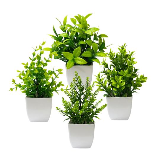 4 шт. Мини-искусственные зеленые растения в горшках, маленькие искусственные растения с горшком для дома, офиса, стола, полки, декора в стиле кантри, ванной комнаты