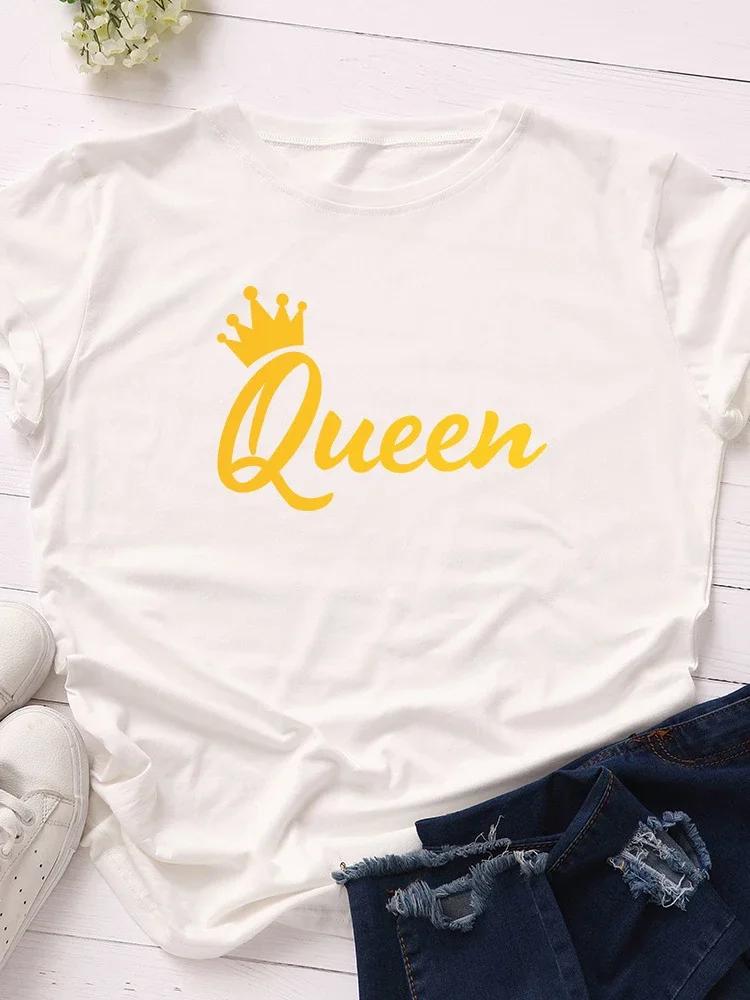 Золотая королева корона принт женская футболка короткий рукав O-образный вырез свободная женская футболка женская футболка топы одежда Camisetas Mujer