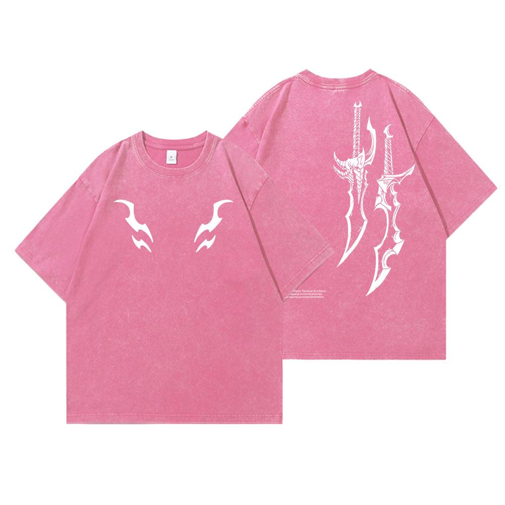 Anime Solo Leveling Print Vintage Washed Tshirt Harajuku Graphic Men Women Summer T Shirt Casual Cotton Loose Top