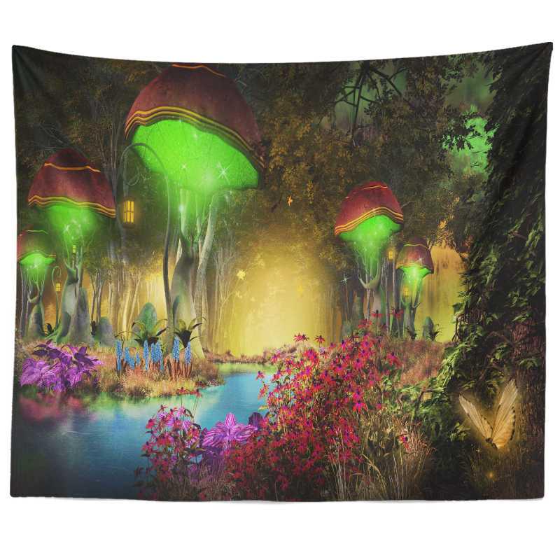 Paradise Wonderland Psychedelic Tapestry Wall Hanging Giant Mushroom House Bohemian Home Decor Wall Hanging Large Tapestry