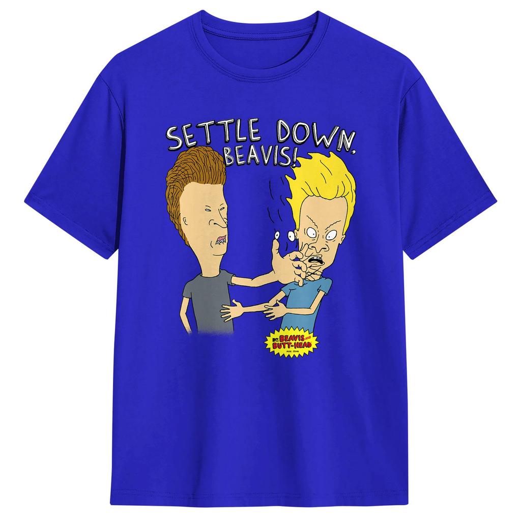 Beavis and ButtHead Settle Down Beavis T Shirt Men Cotton Funny TShirts Crew Neck Tee Shirt Short Sleeve Clothing 6XL