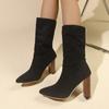 Женская обувь 2024 года, модные женские сапоги с рукавами, осень-зима, замшевые, с острым носком, однотонные, среднего размера, на толстом каблуке, сапоги больших размеров