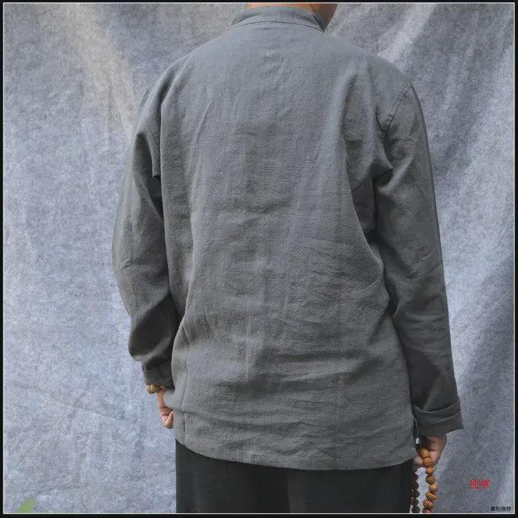 Мужской пиджак с длинными рукавами из хлопка и льна в стиле Тан - весенний пиджак Чжуншань в стиле ретро в китайском стиле