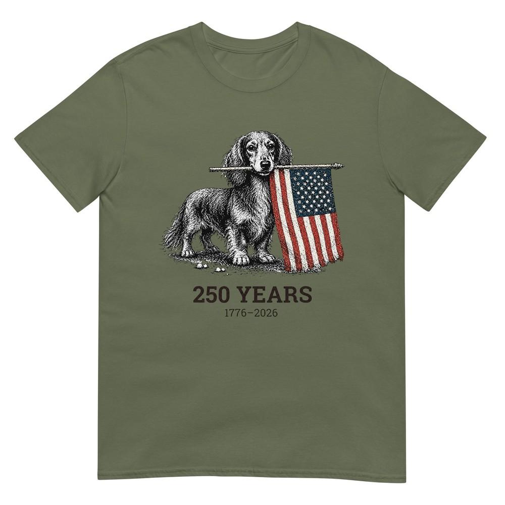 Cute Long Haired Dachshund American Flag 250 Years 17762026 TShirt