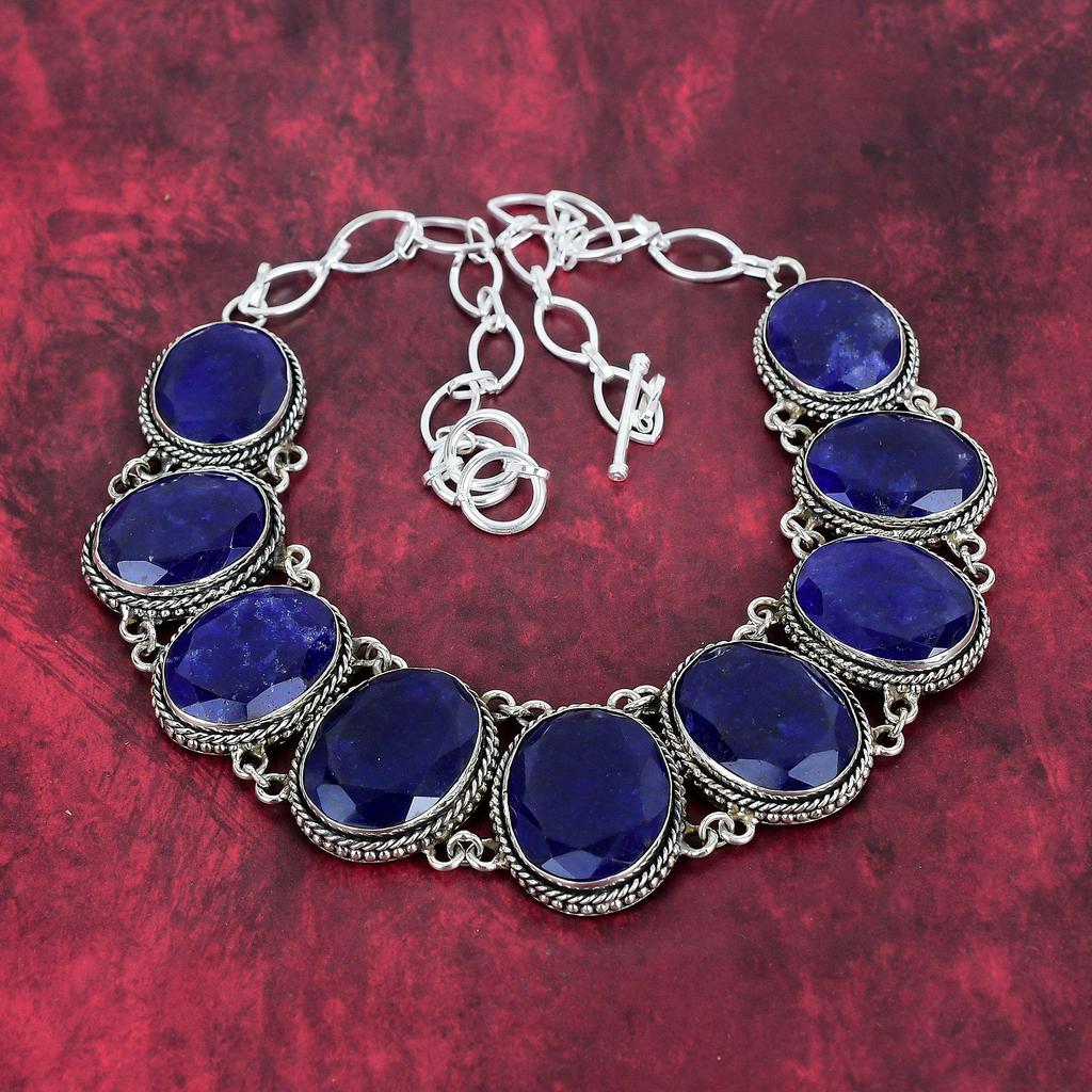 Ожерелье из чистого серебра 925 пробы с бирманским сапфиром и регулируемой цепочкой, ювелирное ожерелье ручной работы из драгоценных камней на День памяти