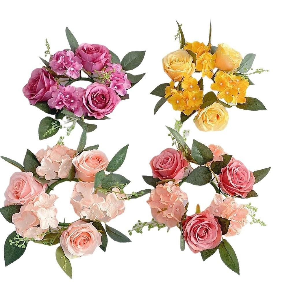 Simulated Candle Rings Wreaths Silk Fake Rose Flower 20cm Artificial Flowers Wedding Decoration