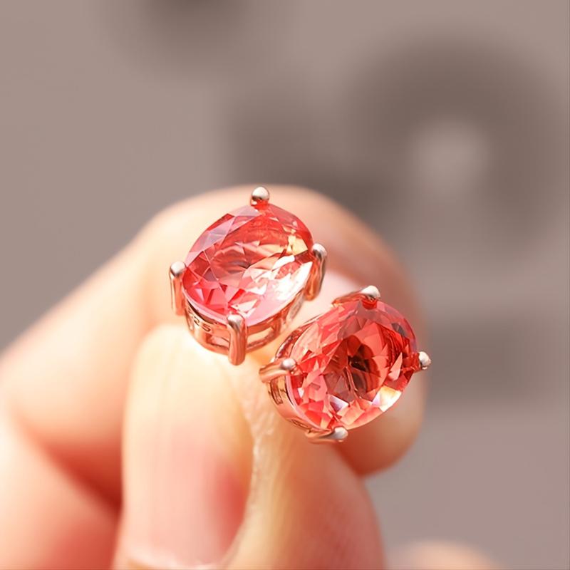 Двухцветные серьги-гвоздики овальной огранки с арбузом, красный, зеленый, турмалин, драгоценный камень, серьги-гвоздики для невесты, свадебные украшения, подарки