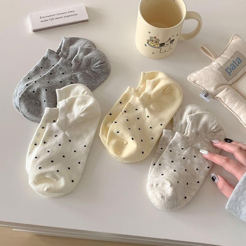5 пар женских весенних и летних легких однотонных носков в горошек, которые не спадут с невидимых носков