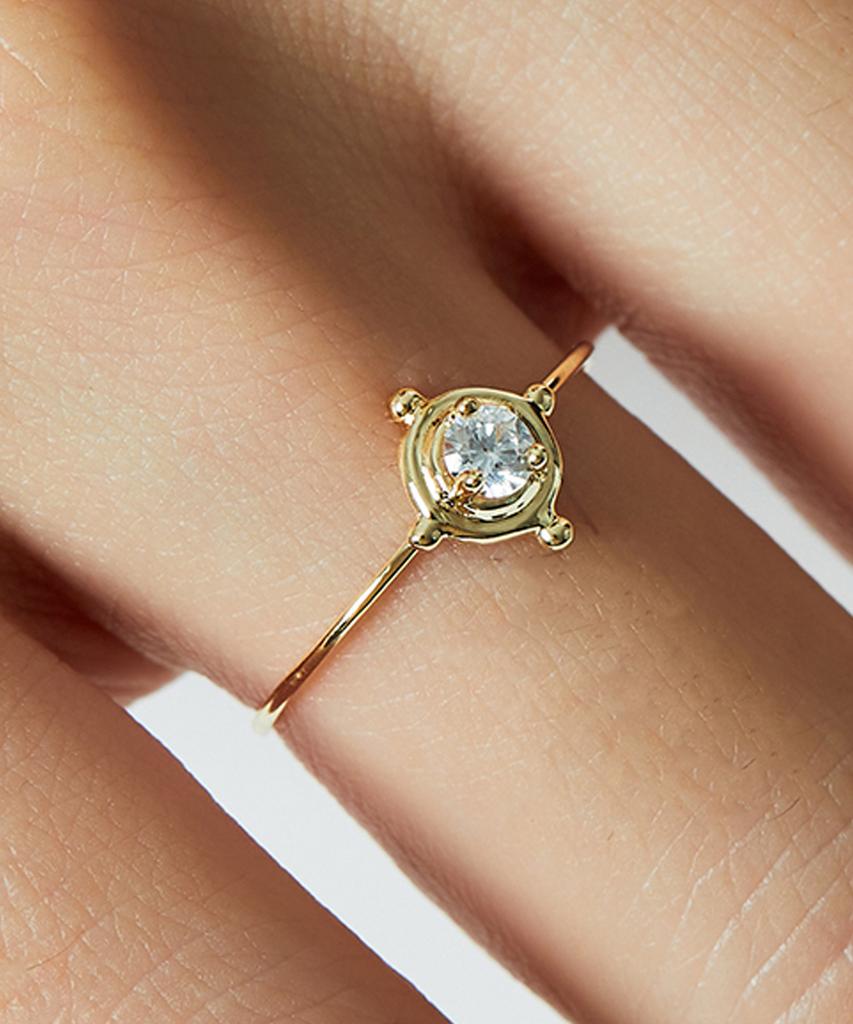 Helene Jewelry Кольцо 14K Белиал с кубическим цирконием Кольцо с золотой нитью (Тип Б)