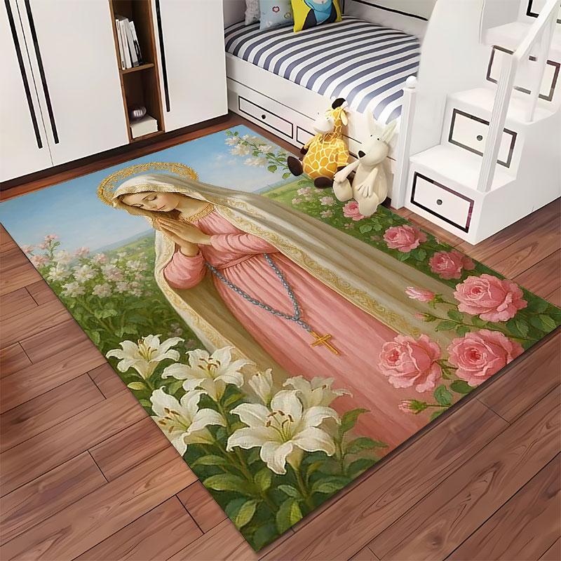 Praying Woman with Flowers suitable as a non-slip mat for the living room or bedroom sofa