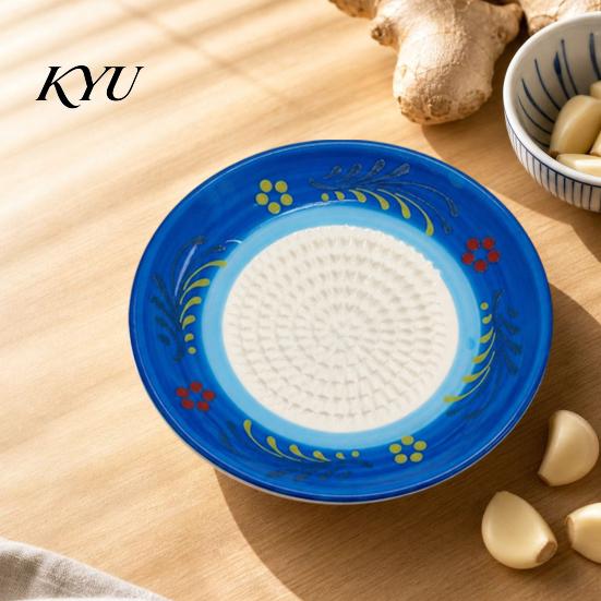 Small Dinner Plate Ceramic Garlic Grater Plate, Manual Kitchen Grinding Tool for Ginger Spice, Gadget Non-Stick Grinder Fruits Vegetables