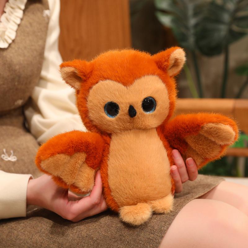 Плюшевая игрушка Сова оранжево-коричневая Каваи Мягкая игрушка с большими блестящими глазами Очаровательный подарок на день рождения для детей Любителей книг Декор для дома