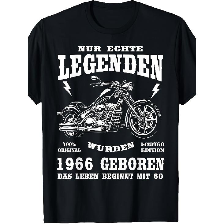Men'S T-Shirt for a 60Th Birthday Gift Featuring a Biker Motorcycle Chopper from 1966, Available in Black. Ideal for Home, Outdoor Activities, Work,