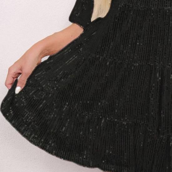 Вечернее платье с круглым вырезом, короткими рукавами, пайетками, мини-платьем со свободным подолом