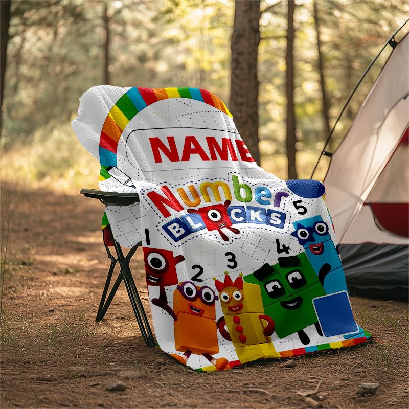 Customizable 3D-Number-Blocks-Cartoon Throw Blanket – Personalized Name, All-Season Cozy Snug Blanket, Machine Washable, Personalized Blanket