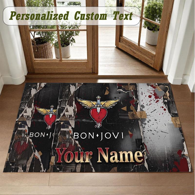 Crystal Velvet Square Rug Custom NameBon Jovi Pattern Non Slip Home Floor Decor Rug