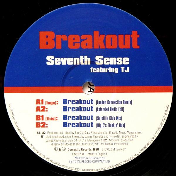 12-дюймовая пластинка SEVENTH SENSE TJ DAVIS Breakout DMST298 Домашняя запись 1998 UK Dance Electronica Б/у