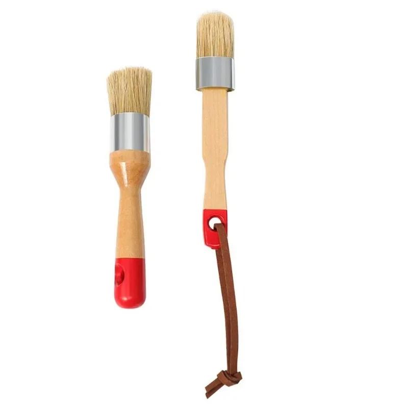 Chalk Paint Brushes for Furniture, Round Paint Brush Set 2Pcs, Wax & Stencil Brushes for Painting or Waxing on Wood, Milk Paint