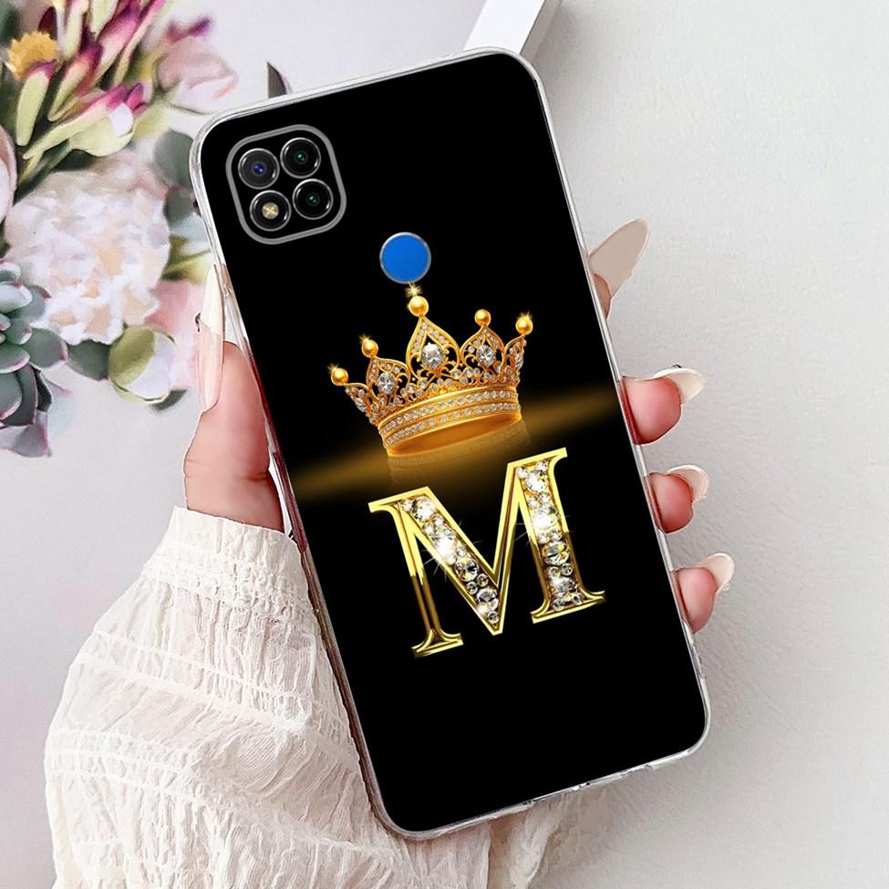 Прозрачный чехол для Redmi 9C NFC Чехол для Redmi 9C Прозрачный Модный Роскошный Буквы A-Z Корона Мягкий ТПУ Чехол для телефона