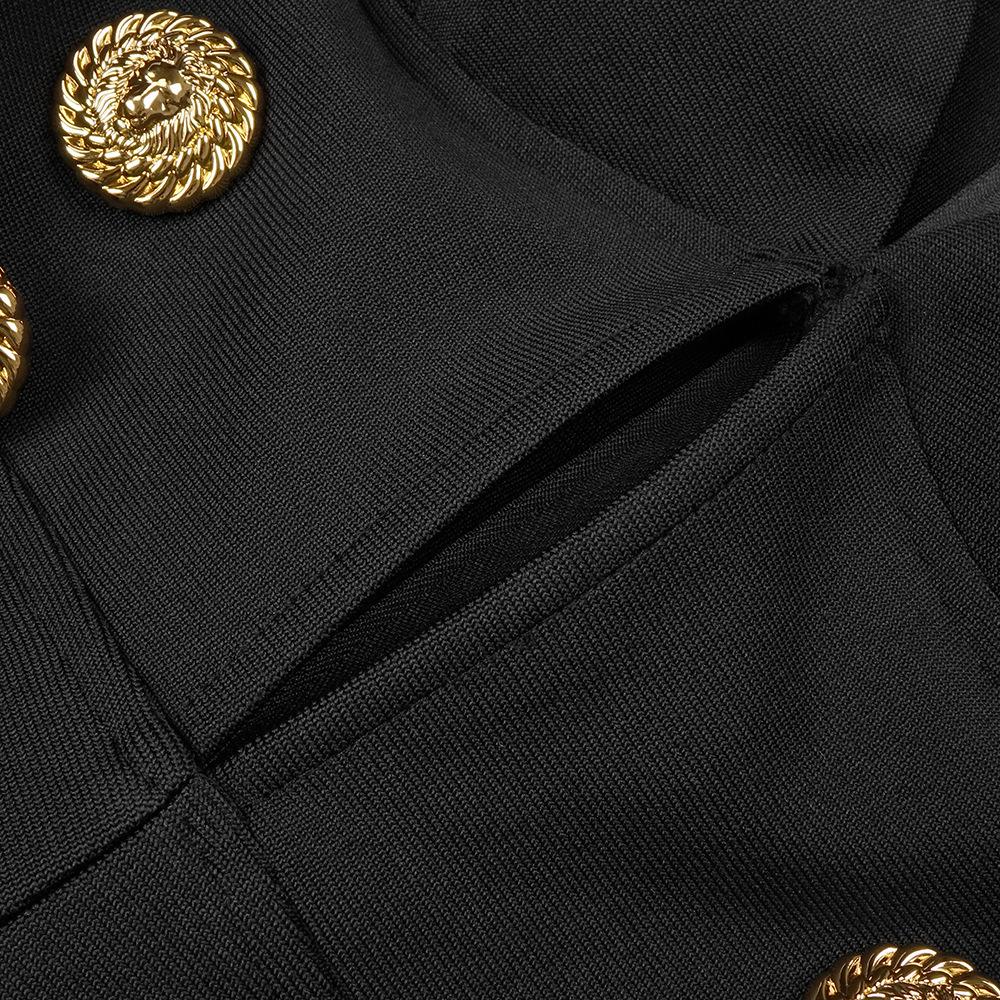 Сексуальное черное платье с глубоким V-образным вырезом, пуговицами и короткими рукавами Slim Fit