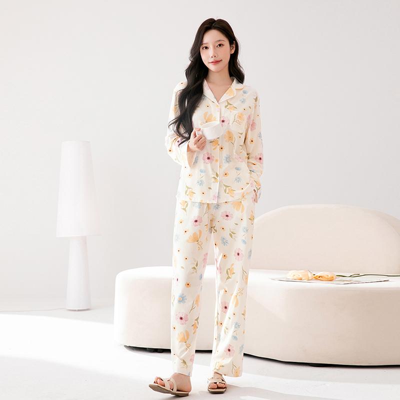 Fenteng [10A Antibacterial] 100% Cotton 26 Spring/Summer Collar Cardigan Pajama Women's Home Clothing Set