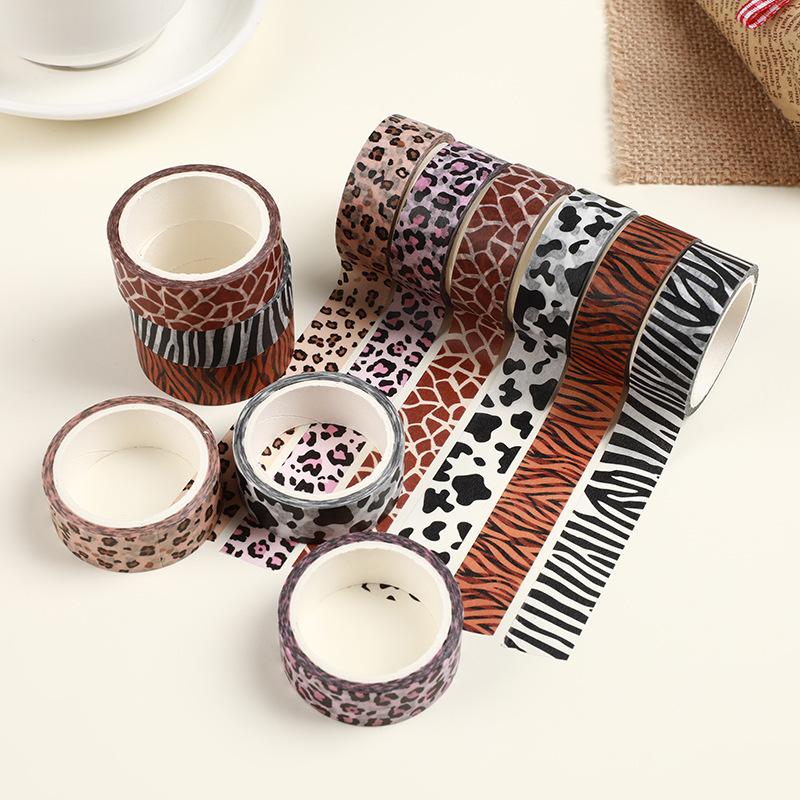 Набор из 6 рулонов васи-ленты с принтом животных - Декоративная бумажная лента для скрапбукинга, поделок своими руками, журналов с узорами зебры, леопарда и тигра, змеи