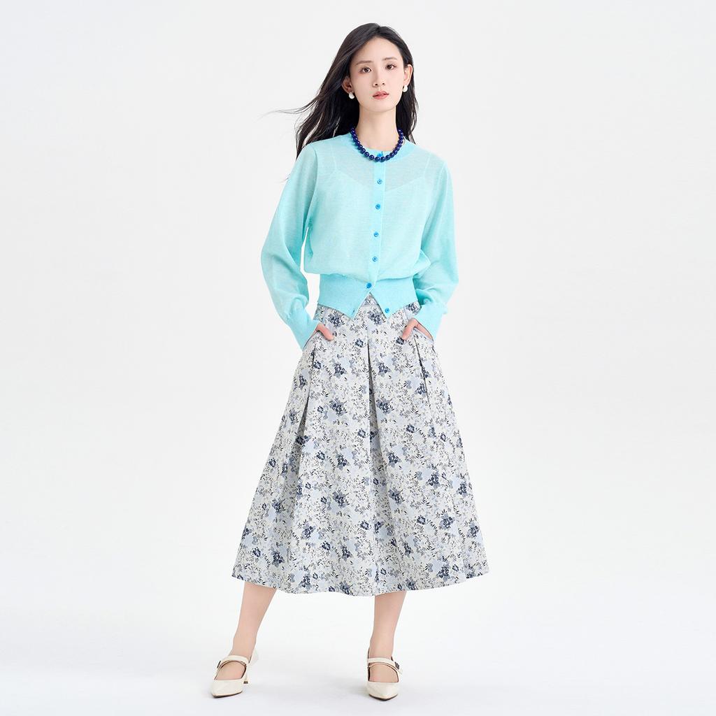 Same style simple round neck long sleeved knitted cardigan for women in the shopping mall, thin commuting versatile top for summer 2026