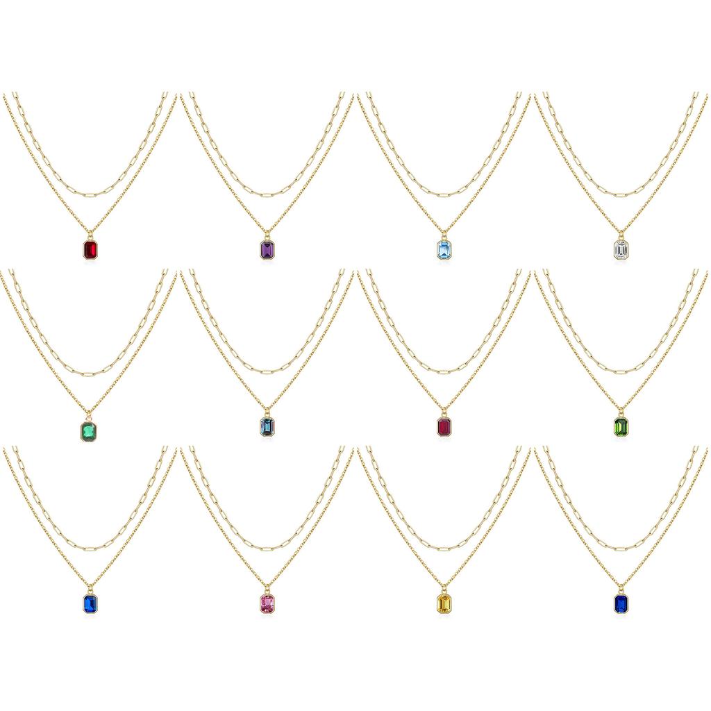 Elegant Double Layer Necklace Featuring December Birthstone And 18k Gold Plating Rectangular Design Neckchain For Women