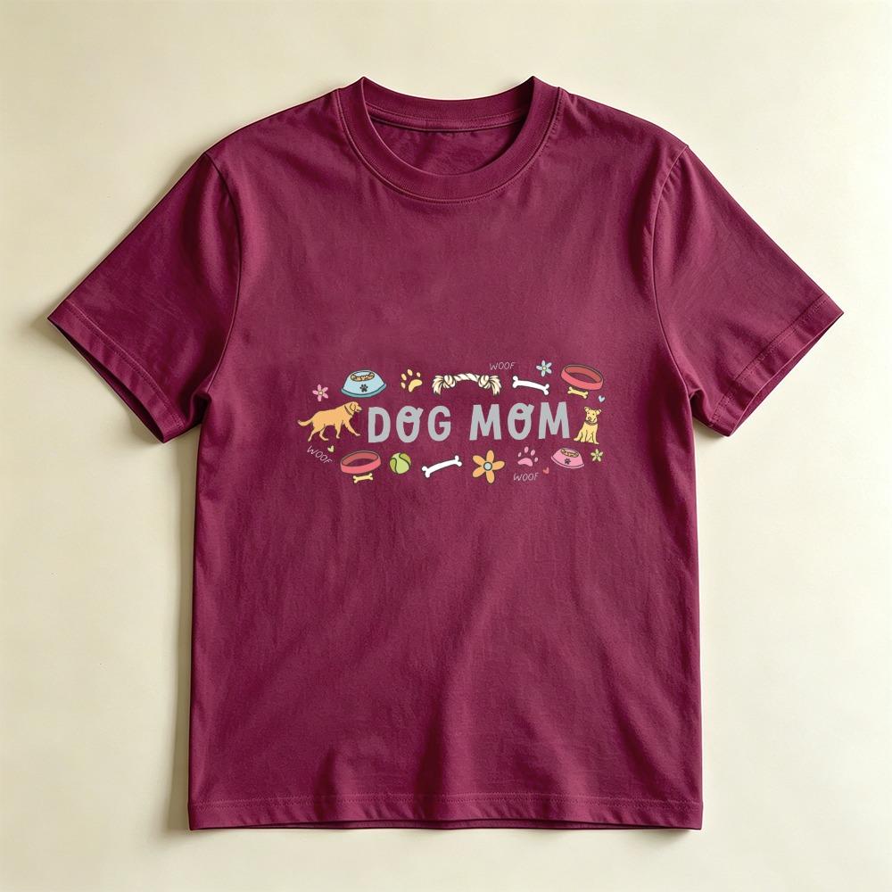 Cute Dog Mom Tee Dog Mom Life Short Sleeve Unisex Summer Daily Life Casual Crewneck Cotton Tshirt Fur Mom Gift Tshirt