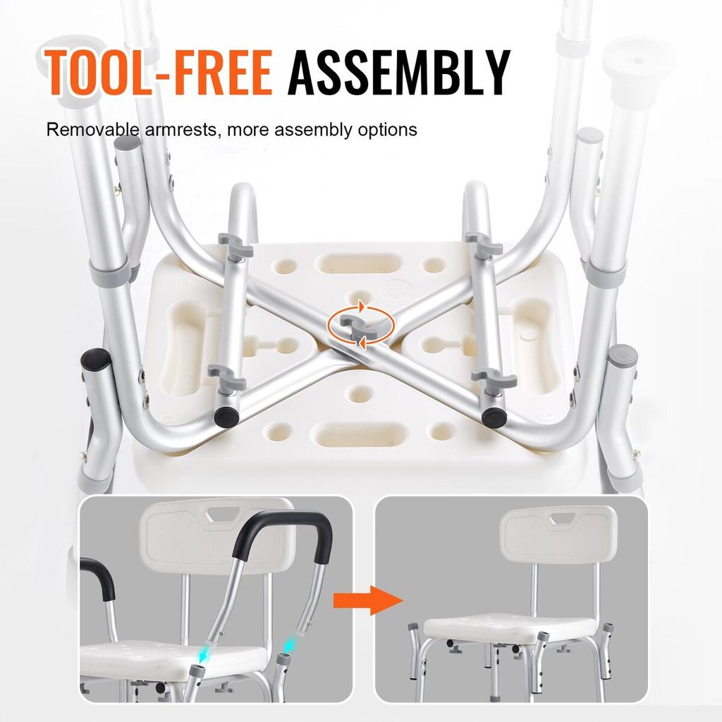 Shower Chair, Shower Seat with Back, Adjustable Height Shower Stool, Shower Chair for Inside Shower Bathtub, Non-slip Bathroom Bench Bath Chair for
