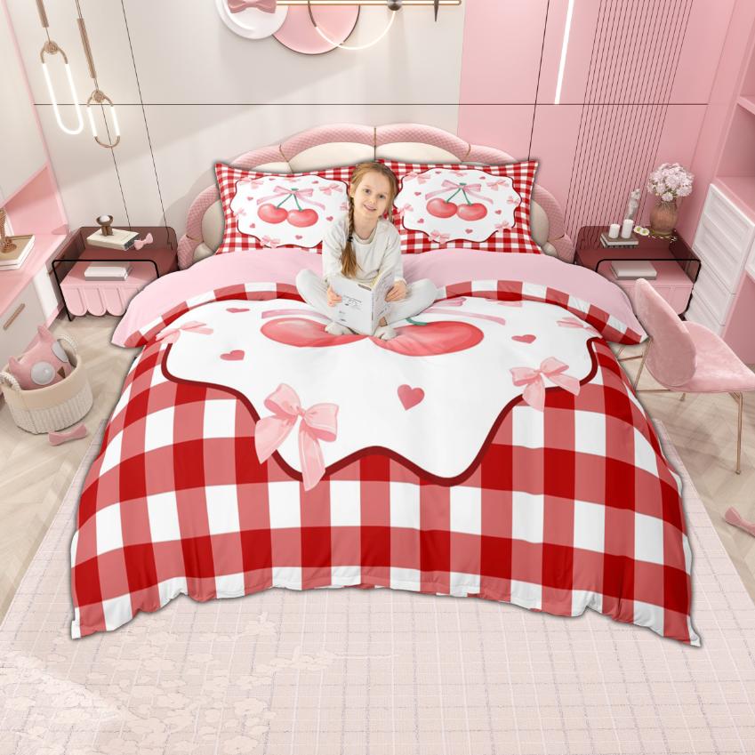 Одеяло Homewish Kawaii Вишня Для Девочек Милый Бант Постельное Белье Для Принцессы Геометрический Буйвол Клетка Комплект Постельного Белья