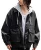 WEGO Unisex PU Double Zip Flight Blouson Loose Oversized Korean Size Black Jacket, Outerwear, Jacket, Fit, Silhouette, Streetwear, Style,
