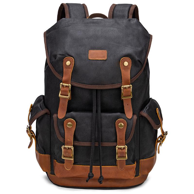 Retro Waterproof Canvas & Cowhide Men's Travel Backpack