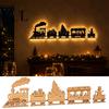 Wooden Christmas Train Wall Light LED Backlit Light, Xmas Silhouette Decor with Rustic Holiday Decoration Warm Glow, Sign for Home Party, Gift