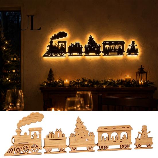 Wooden Christmas Train Wall Light LED Backlit Light, Xmas Silhouette Decor with Rustic Holiday Decoration Warm Glow, Sign for Home Party, Gift