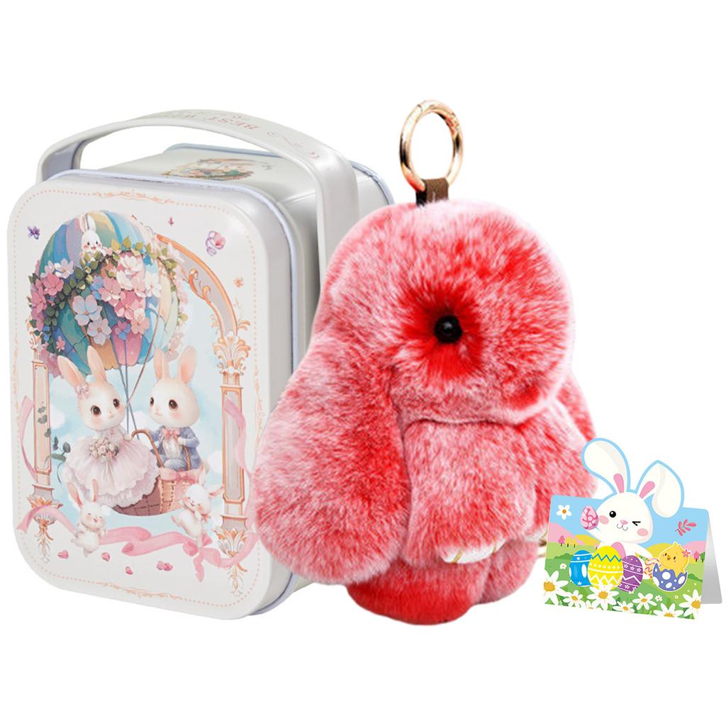 Bunny Lucky Keychains with Tin Box & Best Wishes Card Bunny Cute Plush Keychain for Bags Backpacks Rabbit Charm Easter Gifts