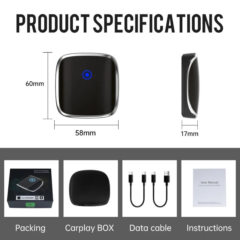 2in1 CarPlay Android Auto Wireless Adapter Smart Car Box OEM Wired To Wireless Plug and Play CarPlay  for VW Toyota Honda Ford
