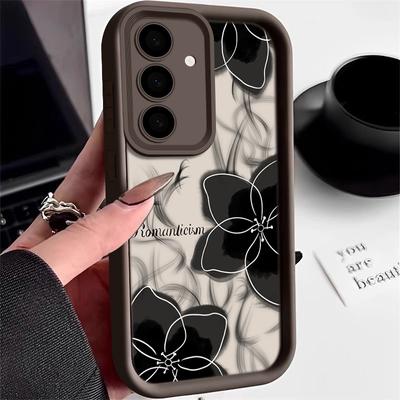 Черный цветочный узор матовый чехол для телефона TPU для Samsung S25 S24 FE S23 Ultra S22 S21 A55 A34 A54 A35 A14 мягкий силиконовый противоударный защитный чехол для объектива