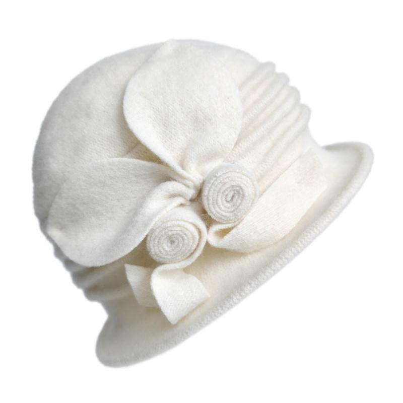 Vintage Fashion Warm Hat Elegant Flowers Decoration Girl's Cap Wool