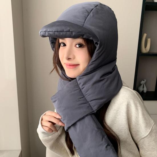 Женская зимняя интегрированная шапка и шарф толстые теплые с подкладкой ветрозащитный высокоэластичный полный