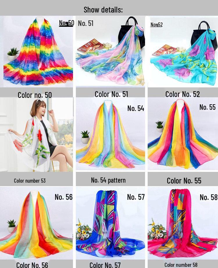 Women's Chiffon Scarf - Lightweight, Printed Sun Protection for Spring, Summer, Fall - Versatile Beach Shawl