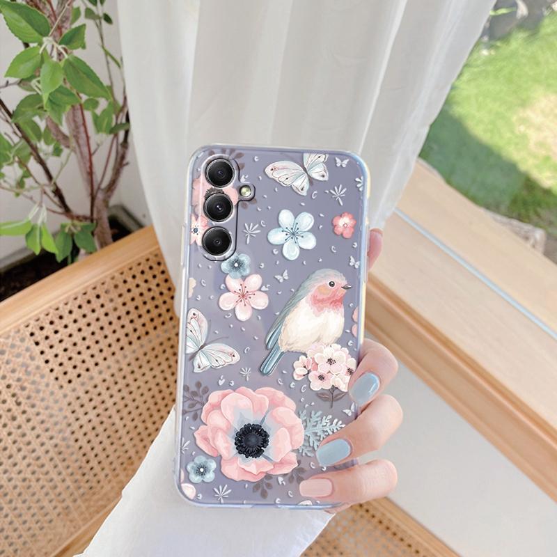 Мягкий силиконовый прозрачный чехол с цветочным узором для Xiaomi Redmi 13C Note 13 Pro Samsung A55 A54 A34 S24 M35 iPhone 15, защитный противоударный чехол для камеры